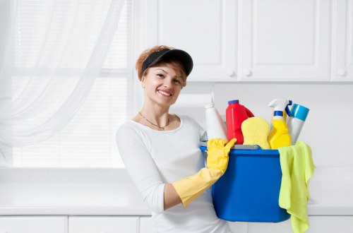 Carpet cleaning technician prepared with safety equipment