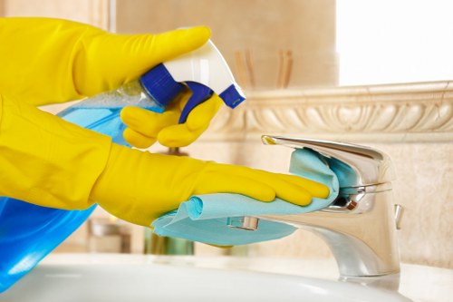 Technician cleaning a fabric sofa with specialist equipment